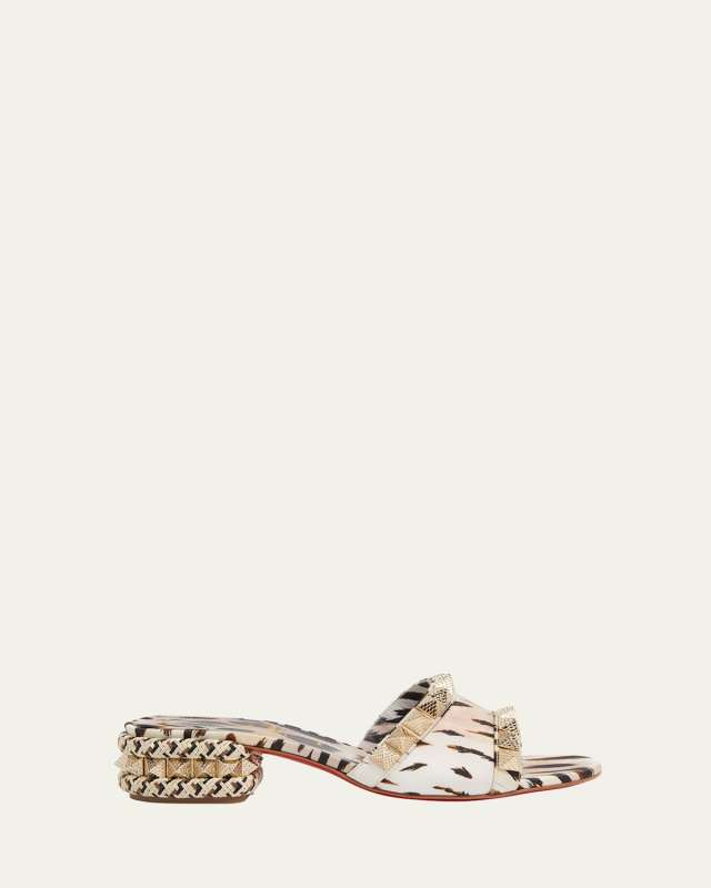 Pyramule Studded Leopard Block-Heel Mules